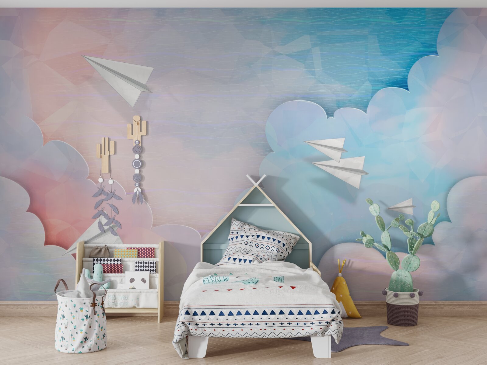 Fototapet cerul, peretele și culoarea albastră