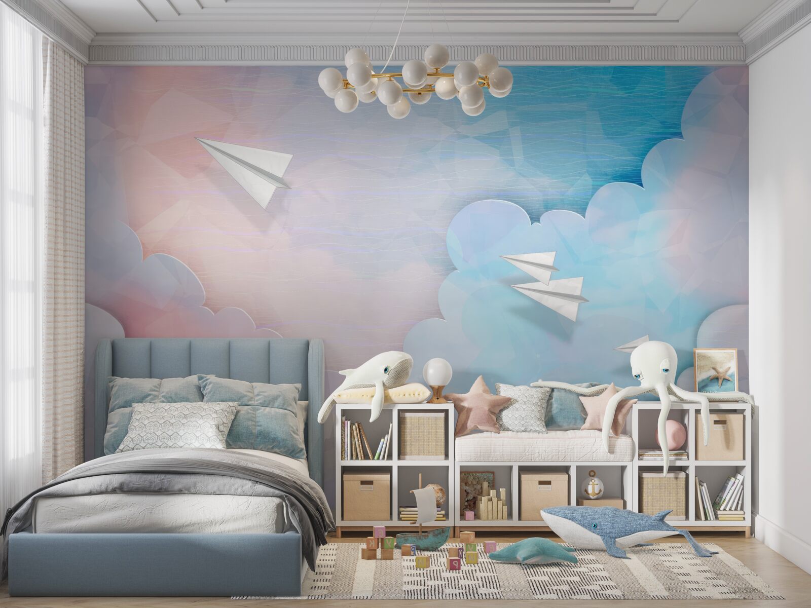 Fototapet cerul, peretele și culoarea albastră