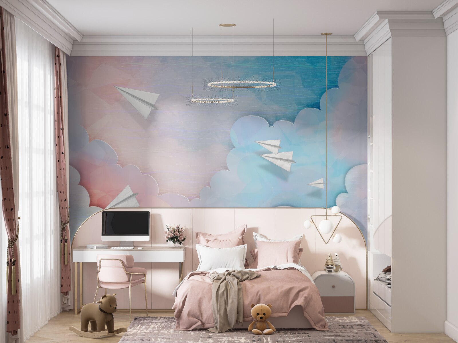 Fototapet cerul, peretele și culoarea albastră