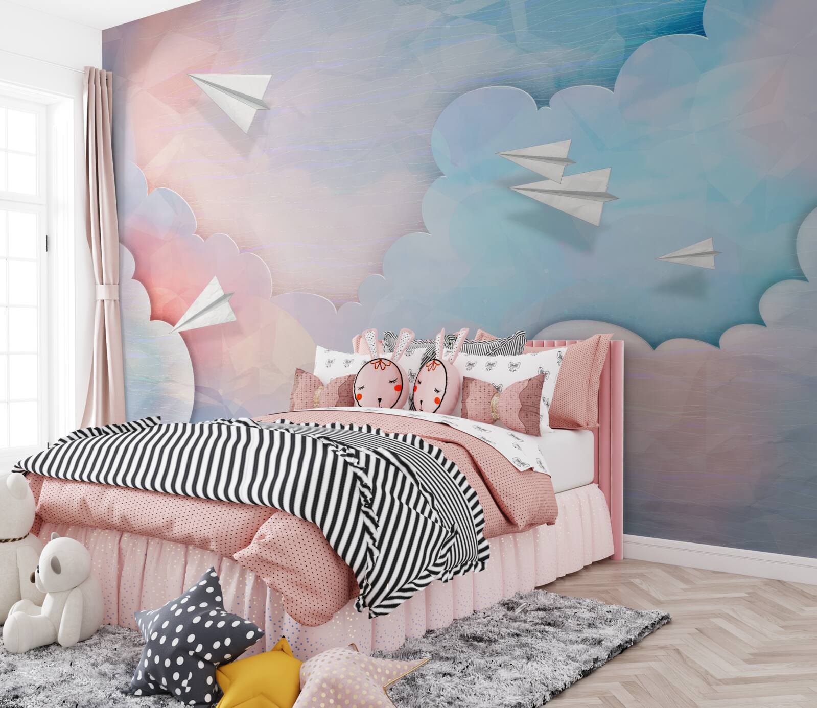 Fototapet cerul, peretele și culoarea albastră