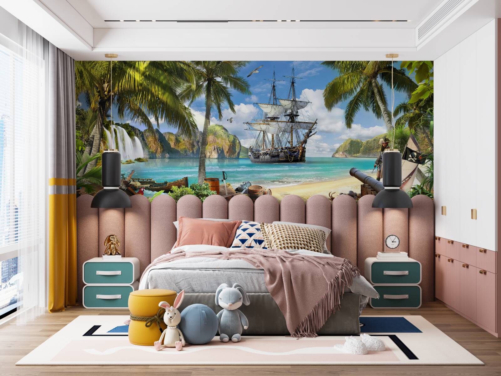 Fototapet mașină, caravelă și galion