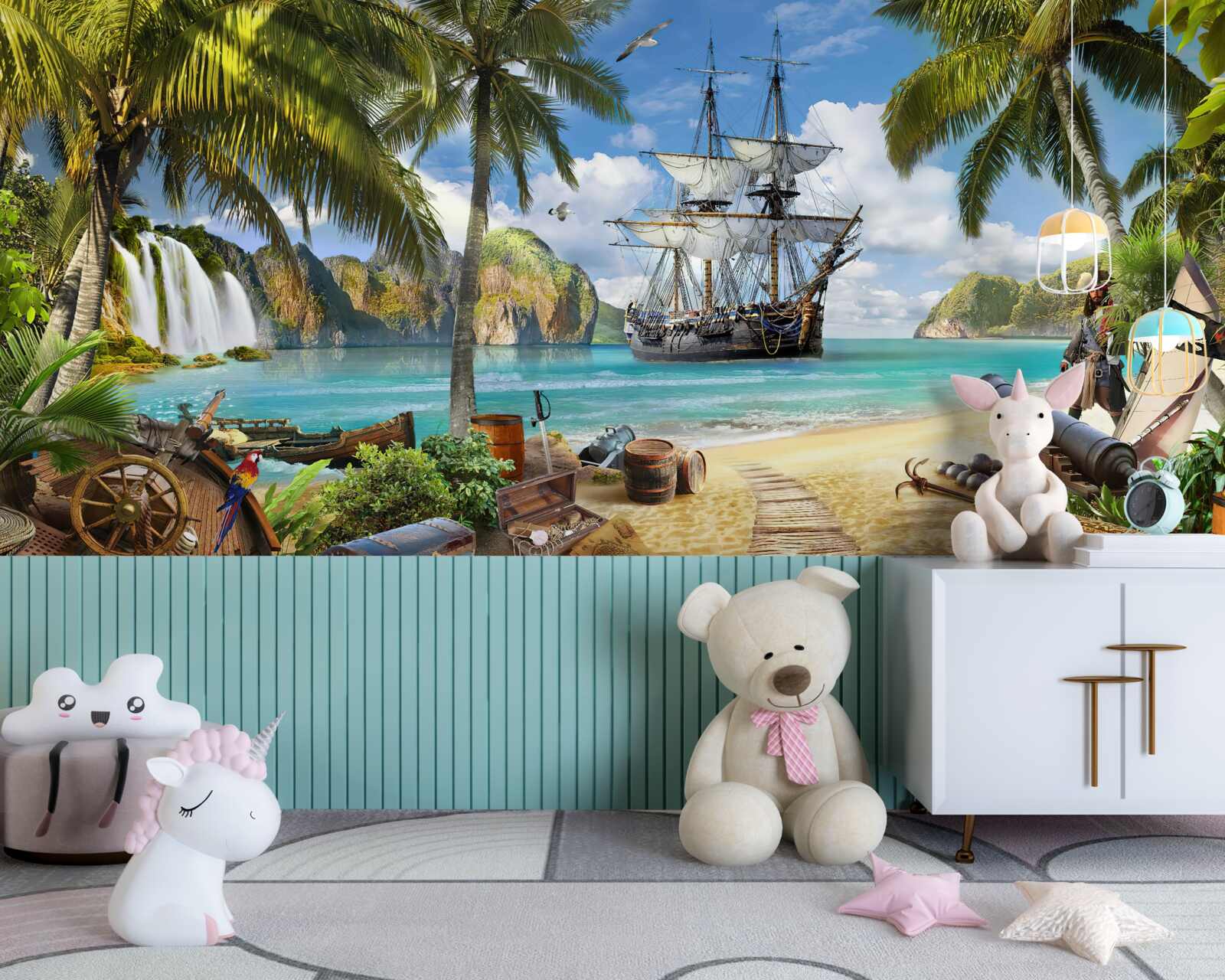 Fototapet mașină, caravelă și galion