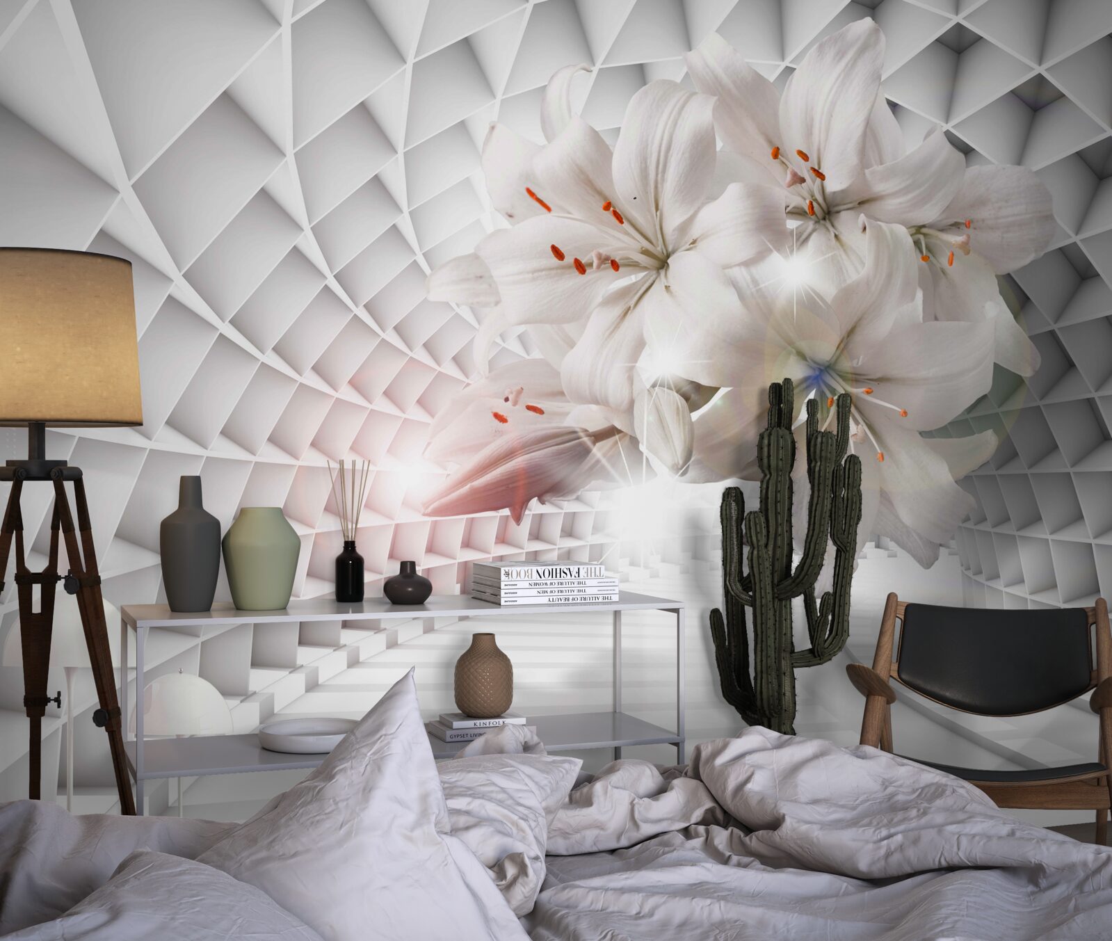 Fototapet coridorul este decorat cu crini