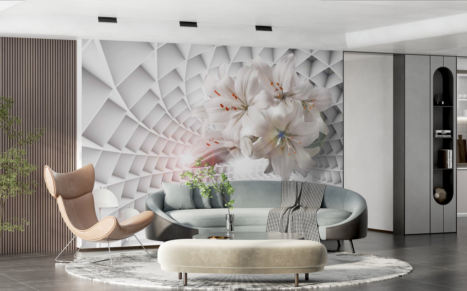 Fototapet coridorul este decorat cu crini