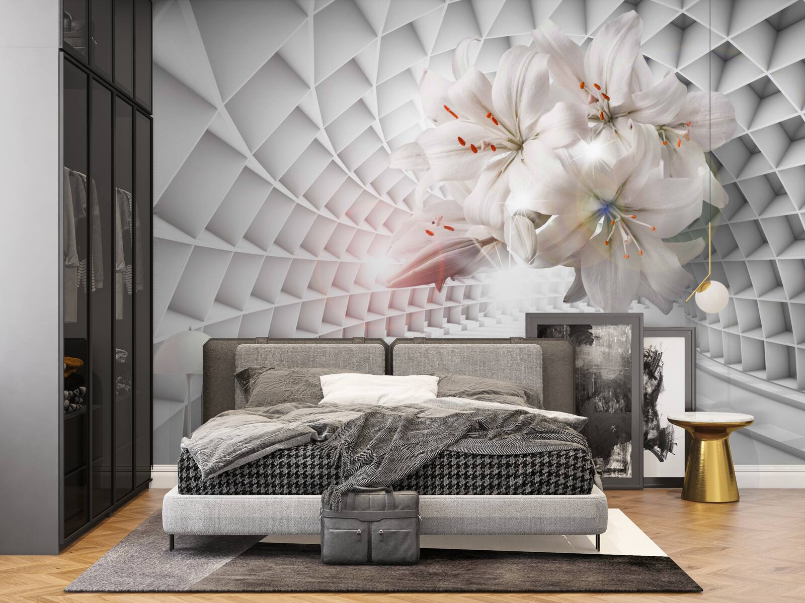 Fototapet coridorul este decorat cu crini