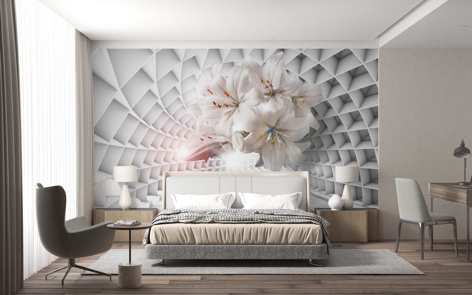 Fototapet coridorul este decorat cu crini