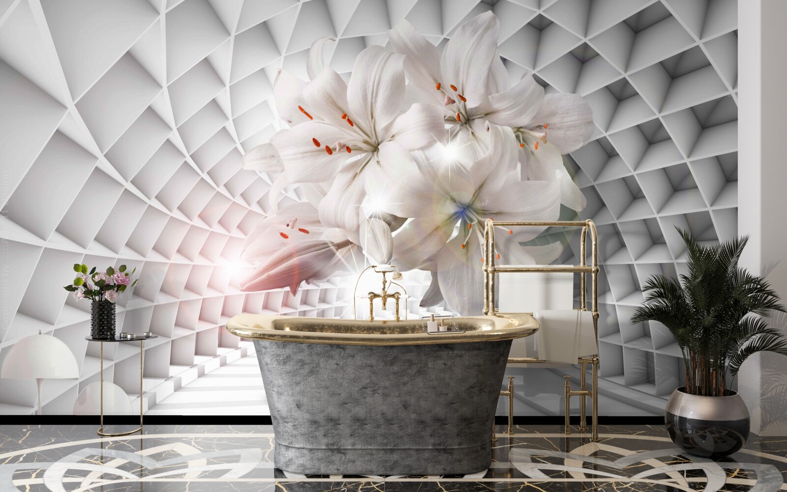 Fototapet coridorul este decorat cu crini