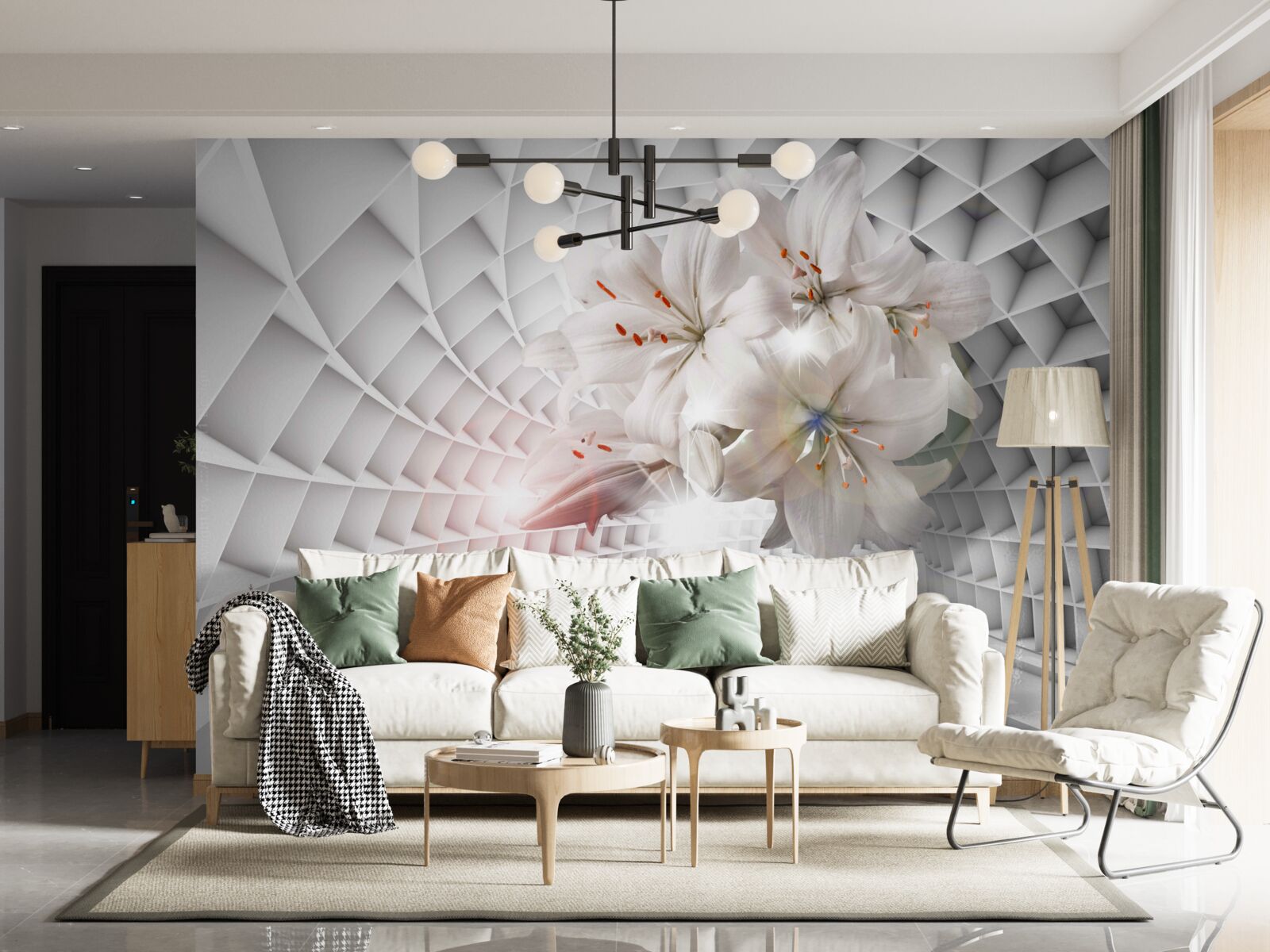 Fototapet coridorul este decorat cu crini