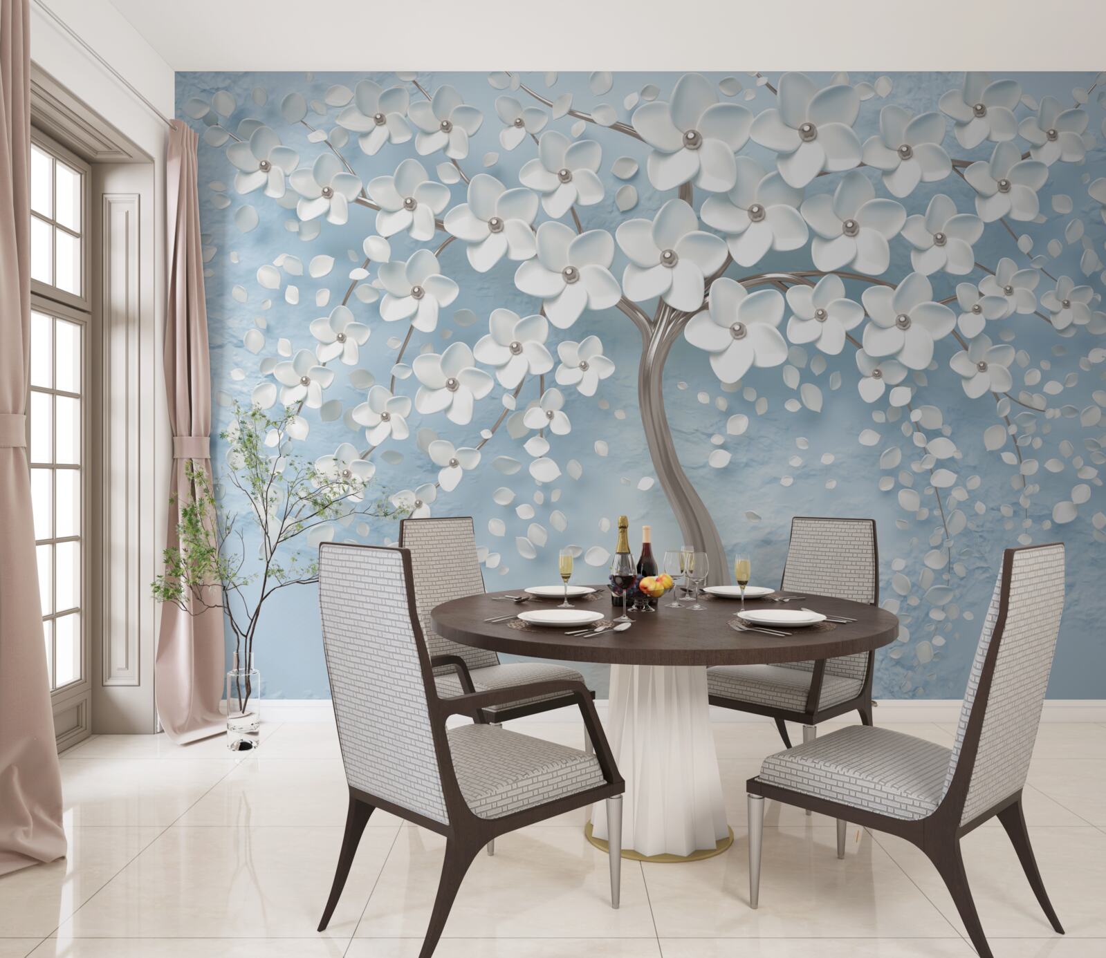 Fototapet pe un fundal de cer albastru se află un copac