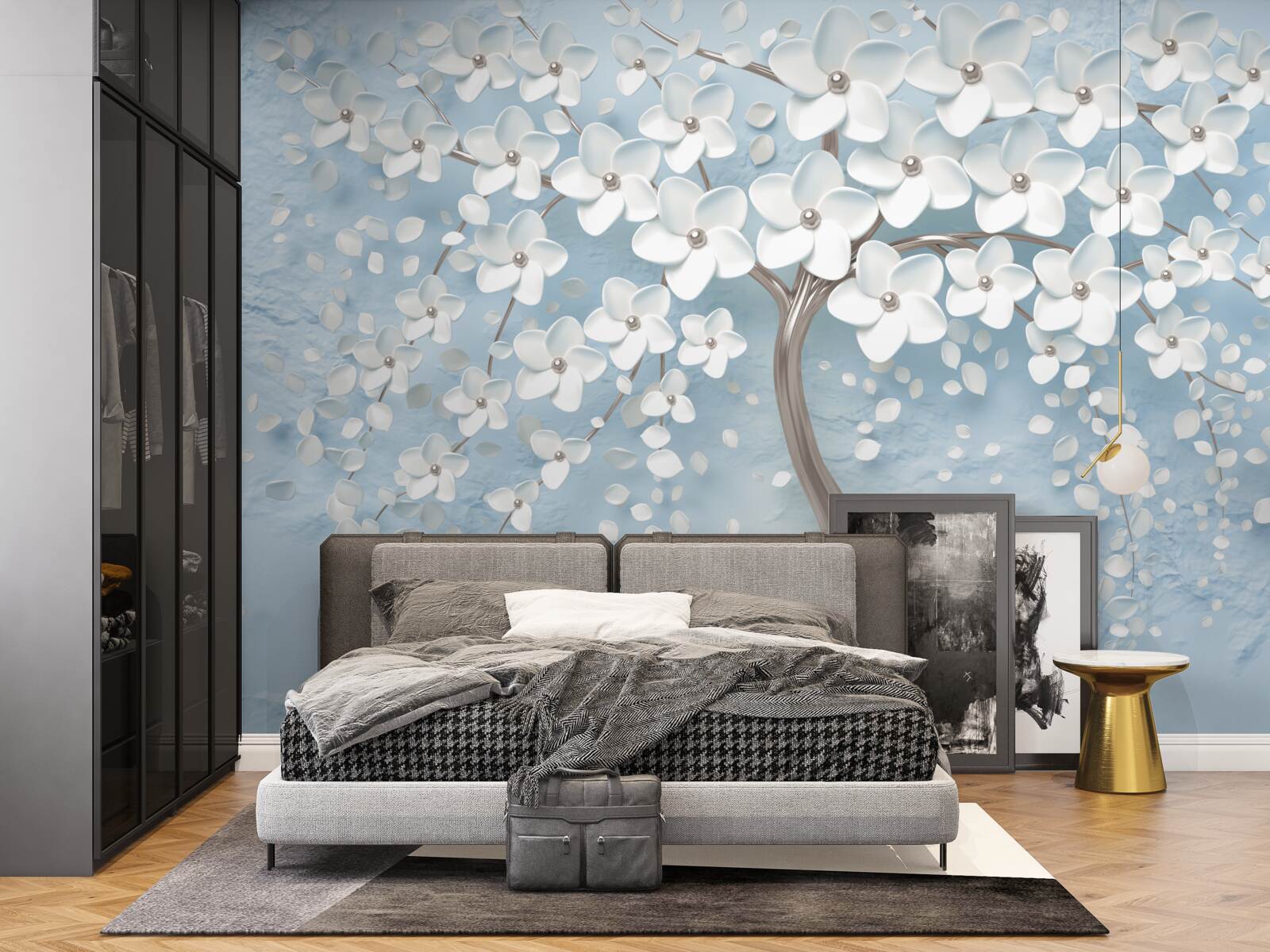 Fototapet pe un fundal de cer albastru se află un copac