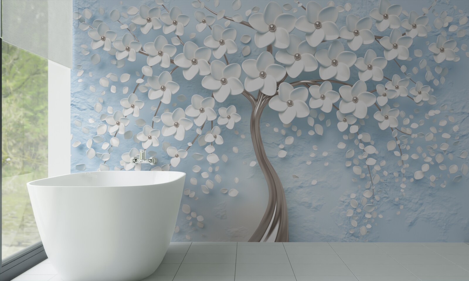 Fototapet pe un fundal de cer albastru se află un copac