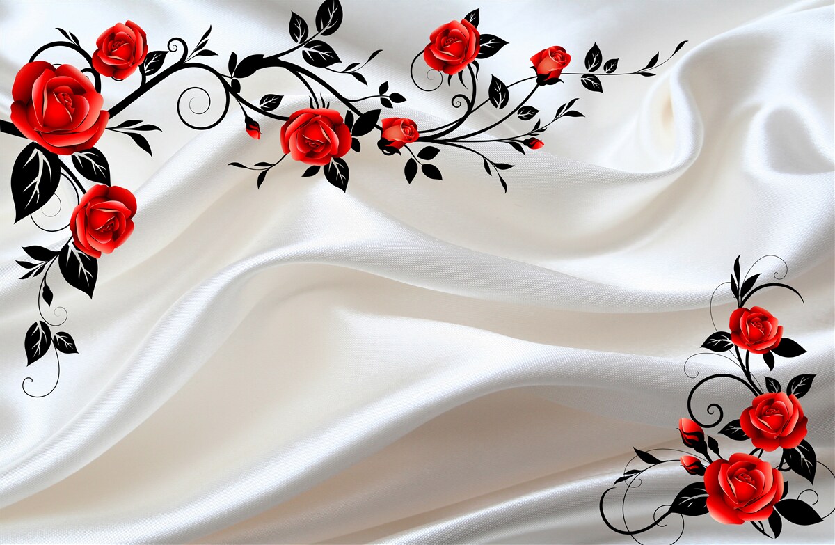 Fototapet satinul este decorat cu trandafiri