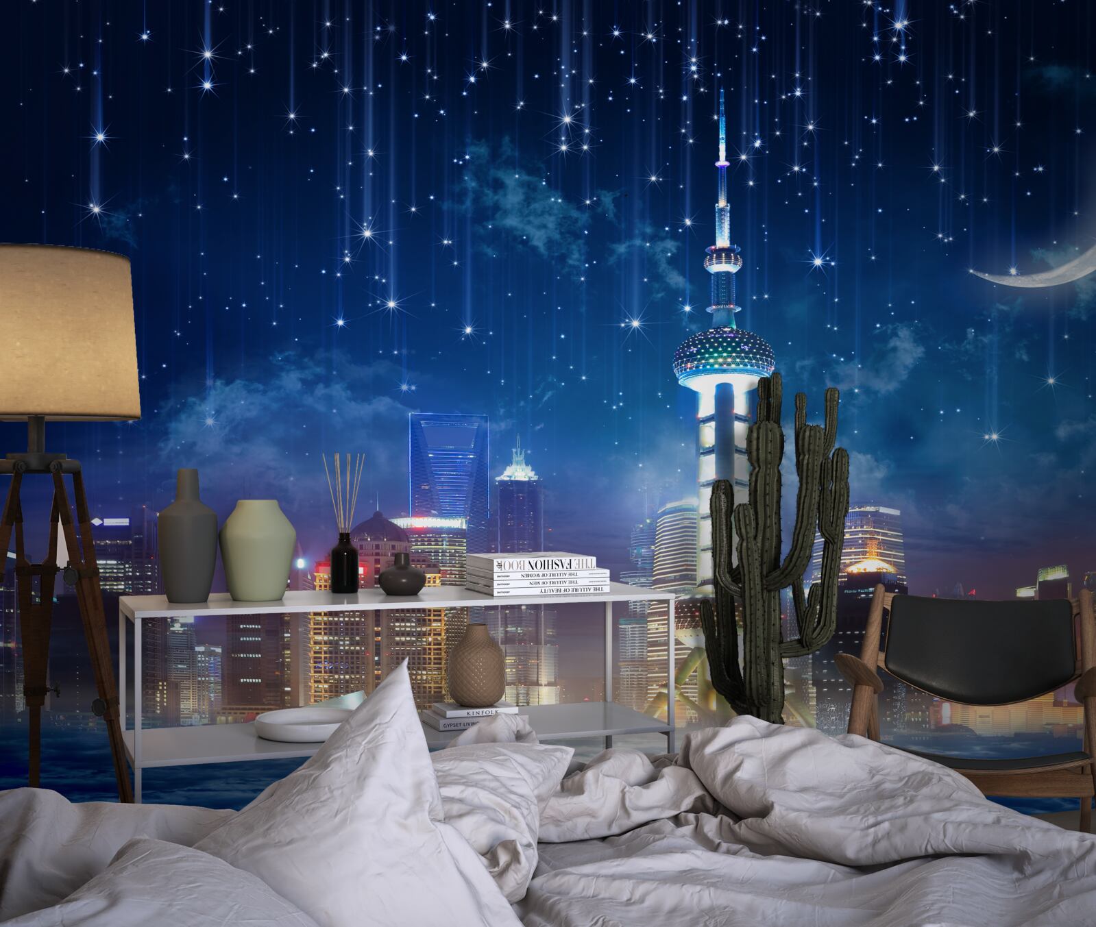 Fototapet mobilier albastru și violet