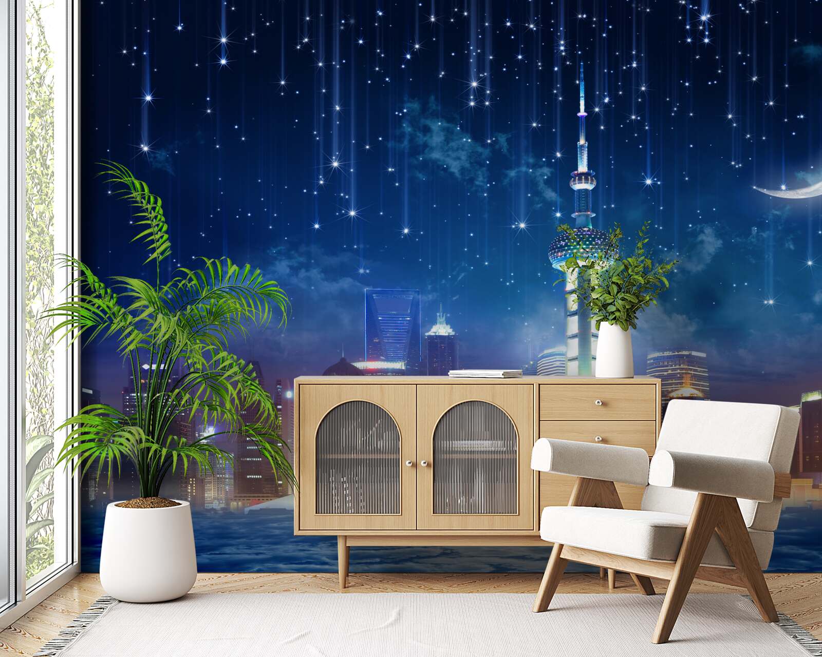 Fototapet mobilier albastru și violet