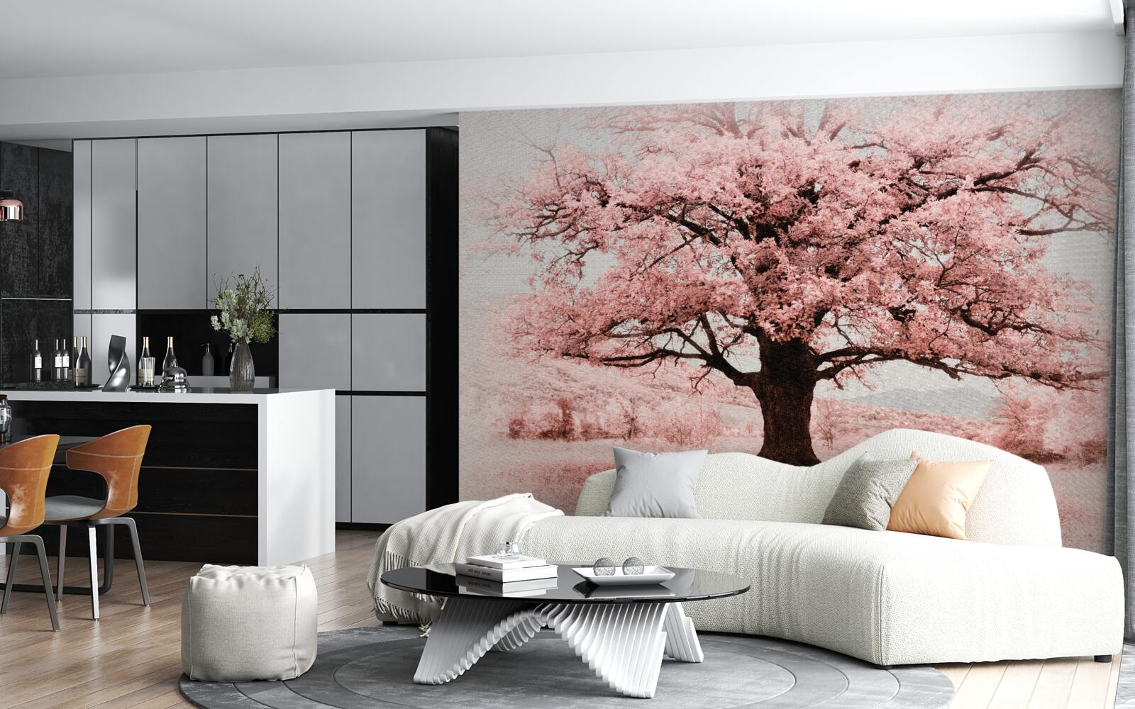 Fototapet peisajul este în nuanțe de roz