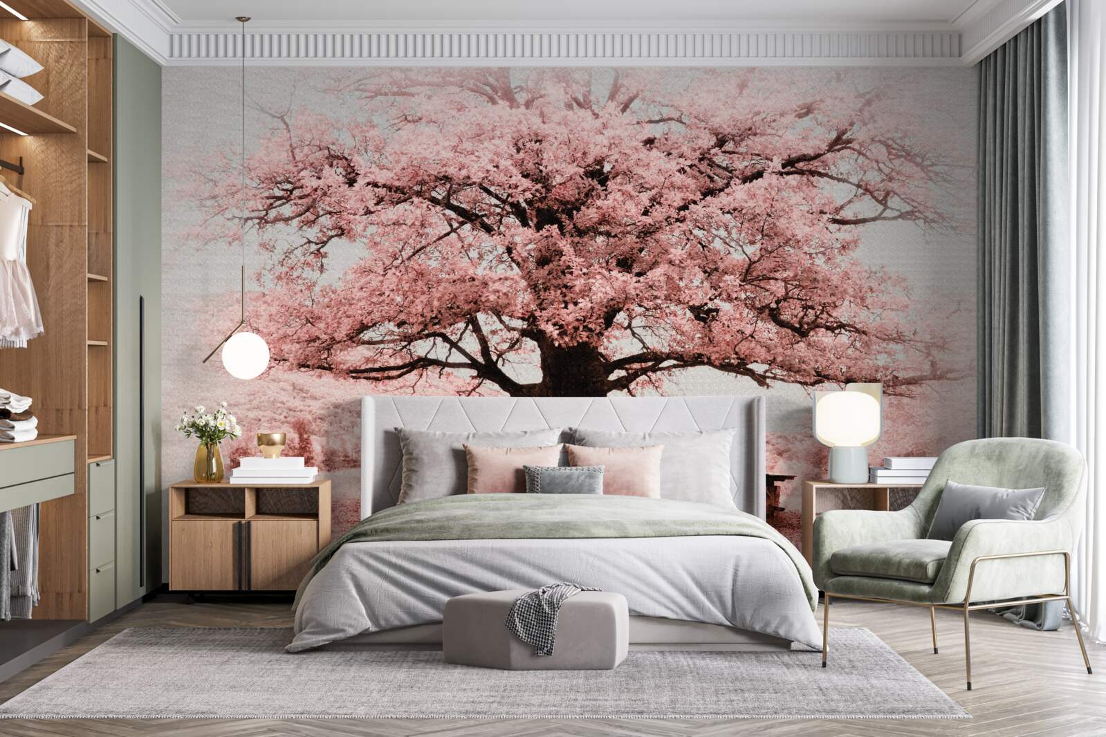 Fototapet peisajul este în nuanțe de roz