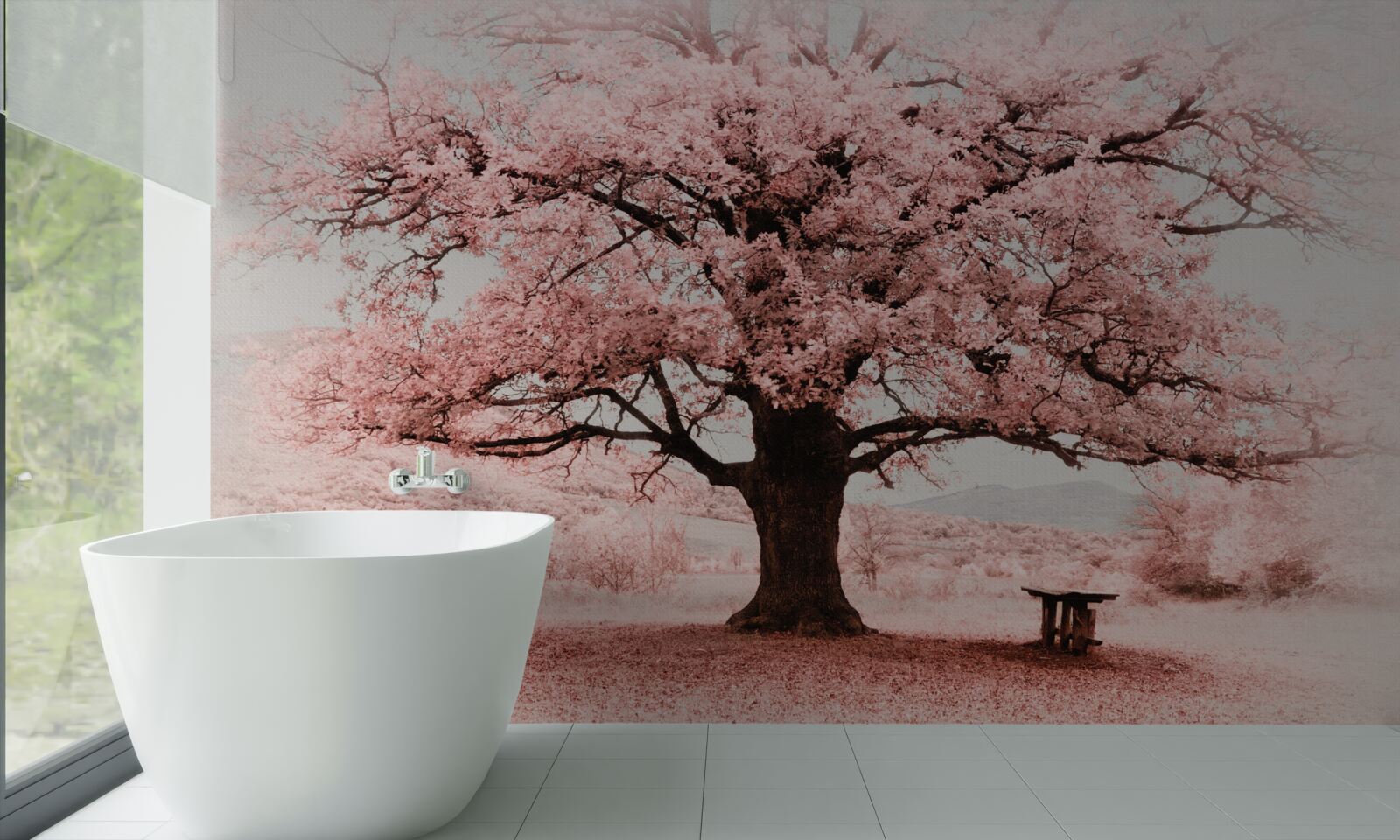 Fototapet peisajul este în nuanțe de roz