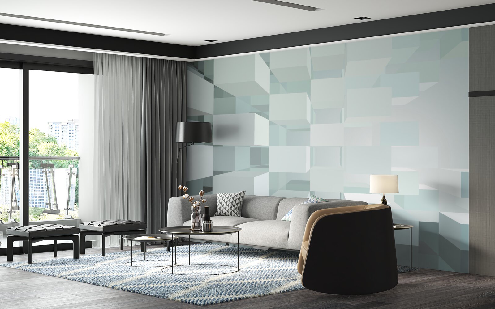 Fototapet lumină obiecte 3d