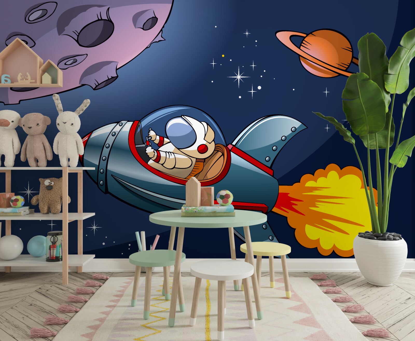 Fototapet astronaut zboară pe nava spațială