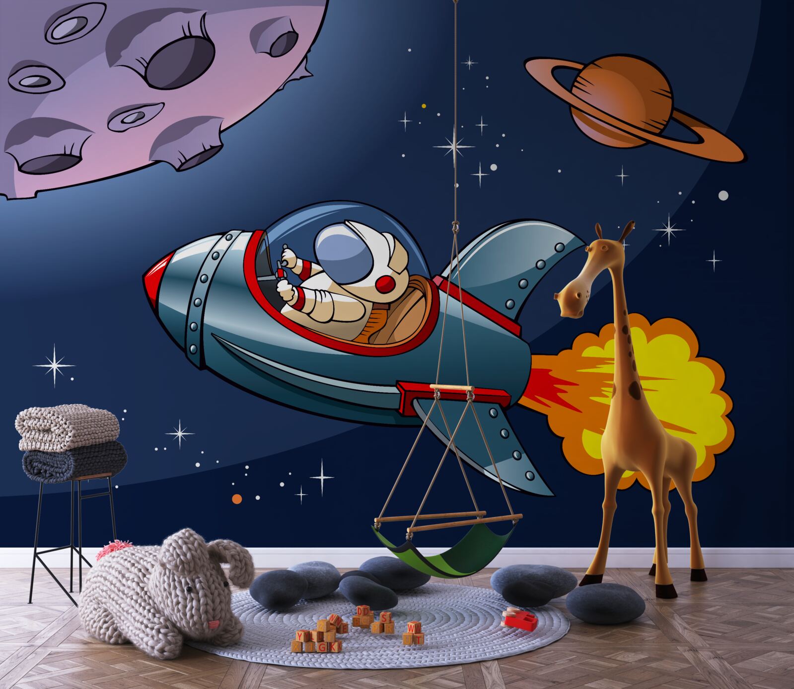 Fototapet astronaut zboară pe nava spațială