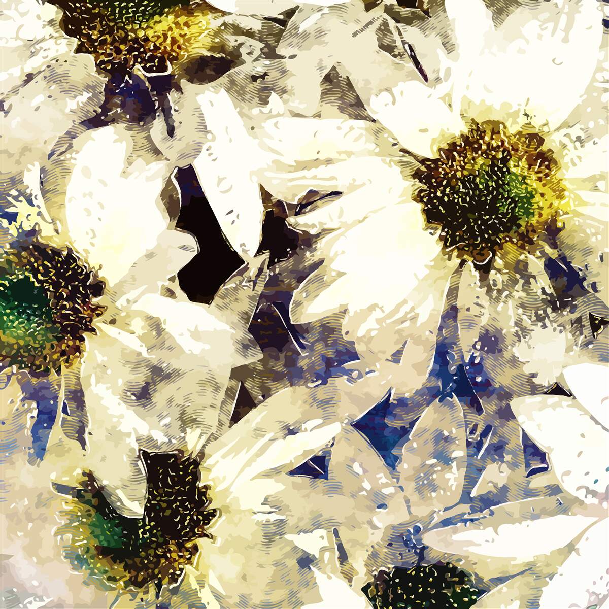 Fototapet acuarelă cu margarete albe