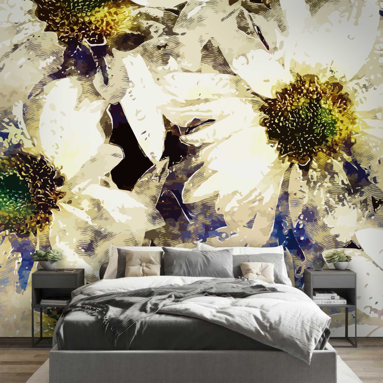 Fototapet acuarelă cu margarete albe