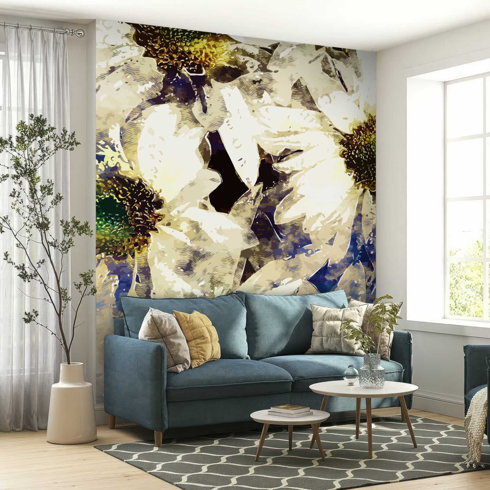 Fototapet acuarelă cu margarete albe