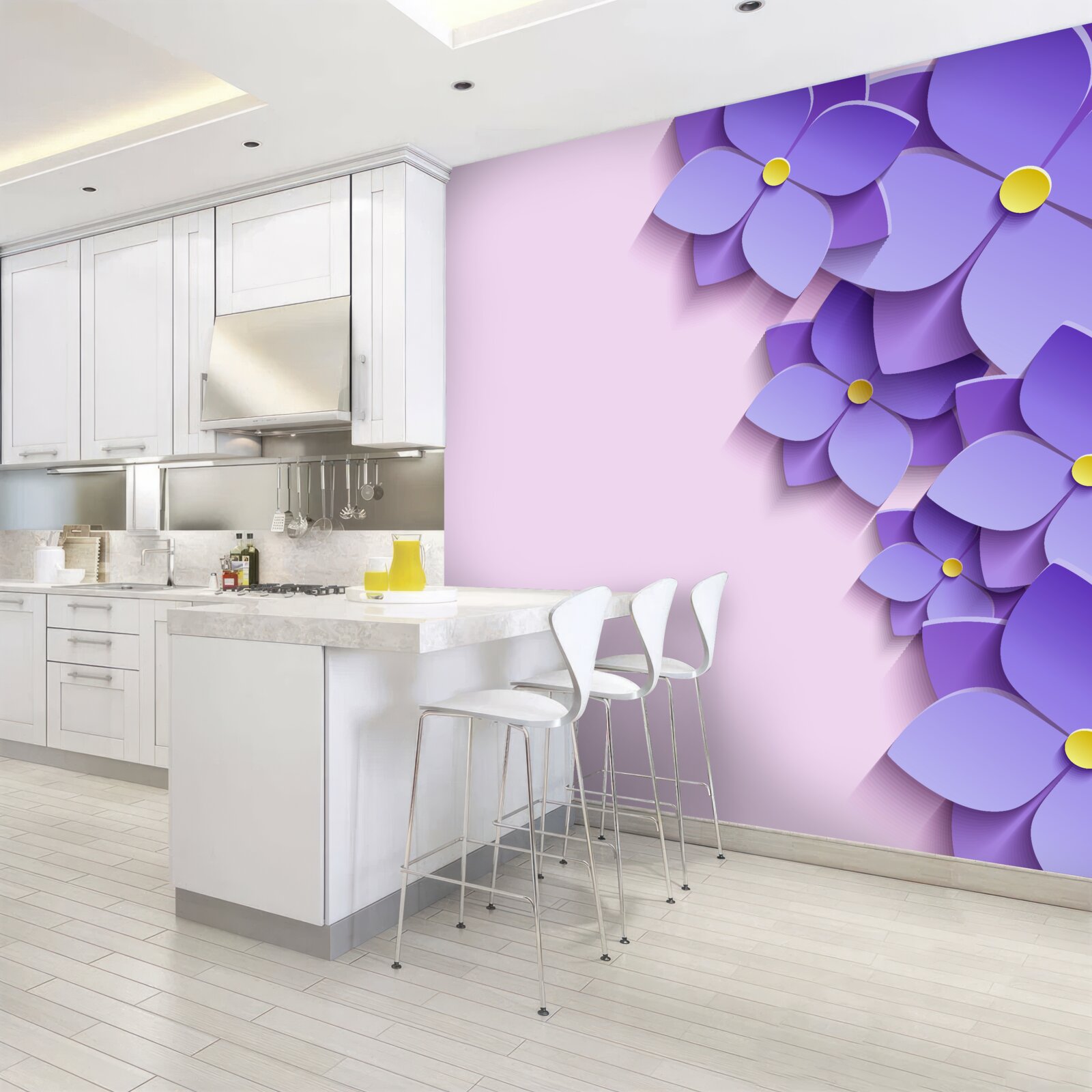 Fototapet boboci de flori mov pe suprafața apei