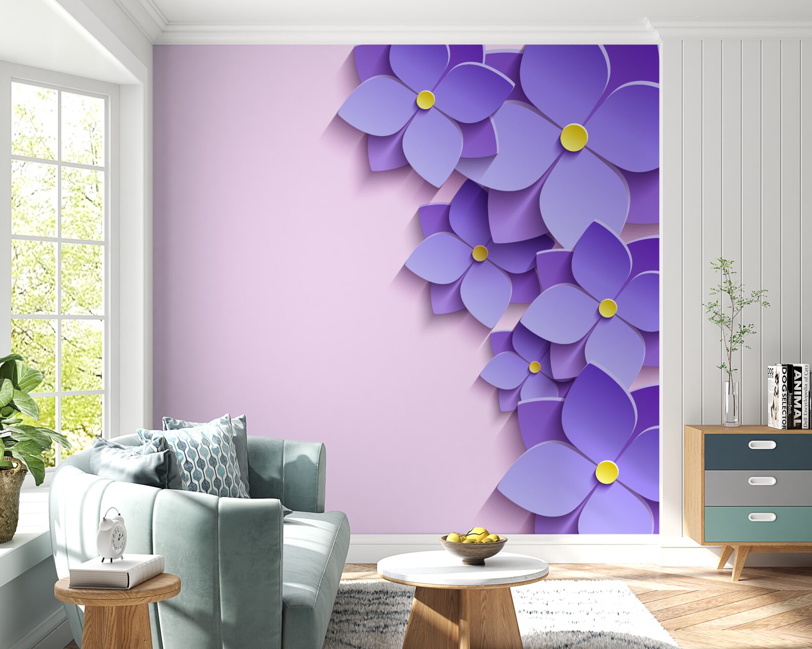 Fototapet boboci de flori mov pe suprafața apei