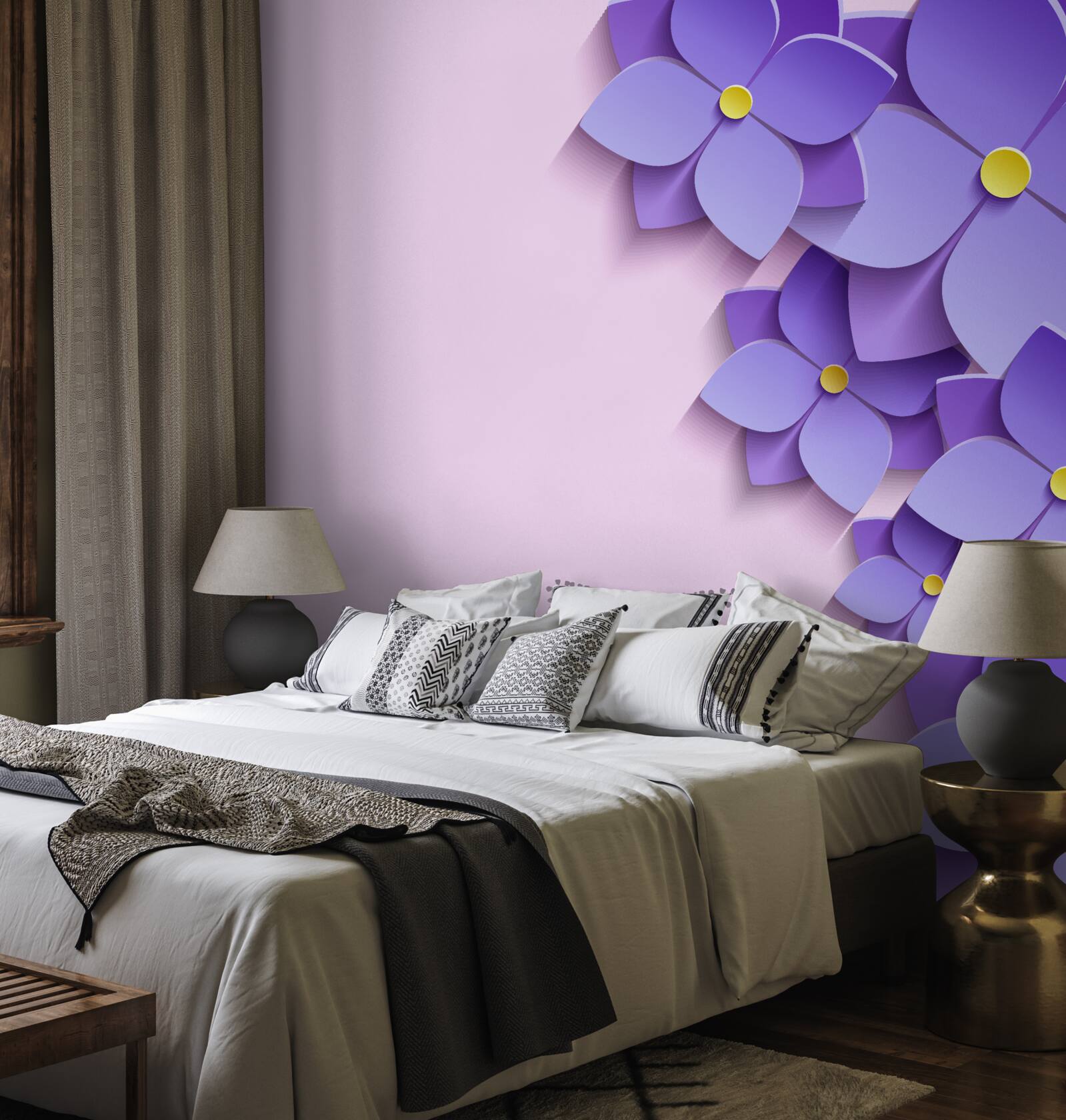 Fototapet boboci de flori mov pe suprafața apei