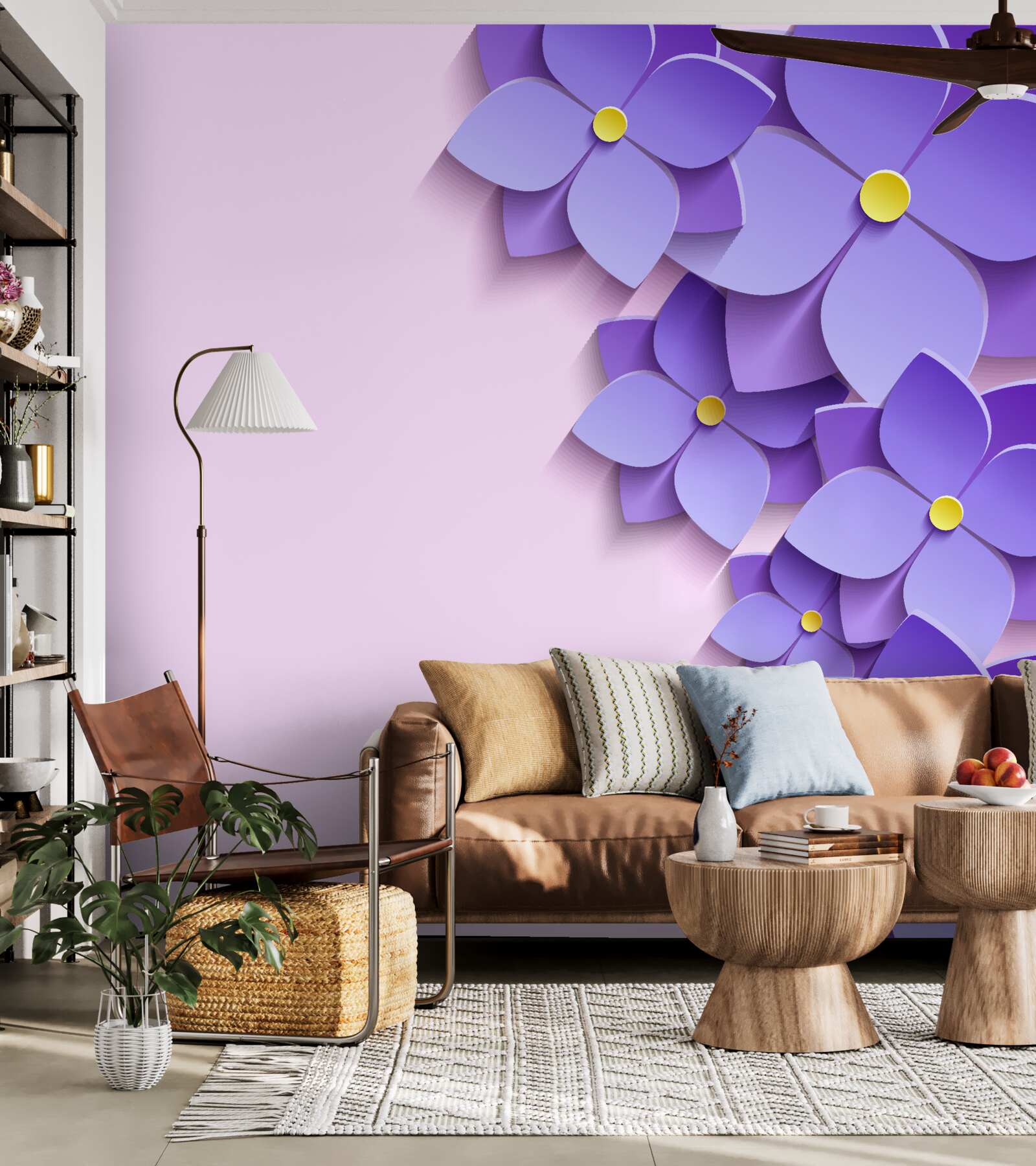 Fototapet boboci de flori mov pe suprafața apei