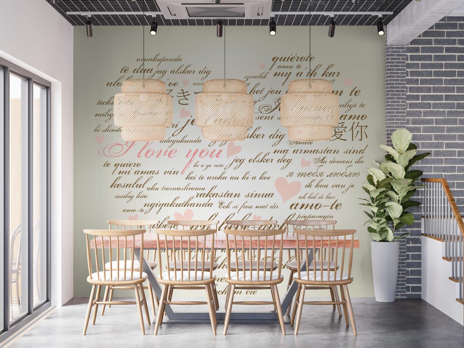 Fototapet inima este alcătuită din inscripții în diferite limbi