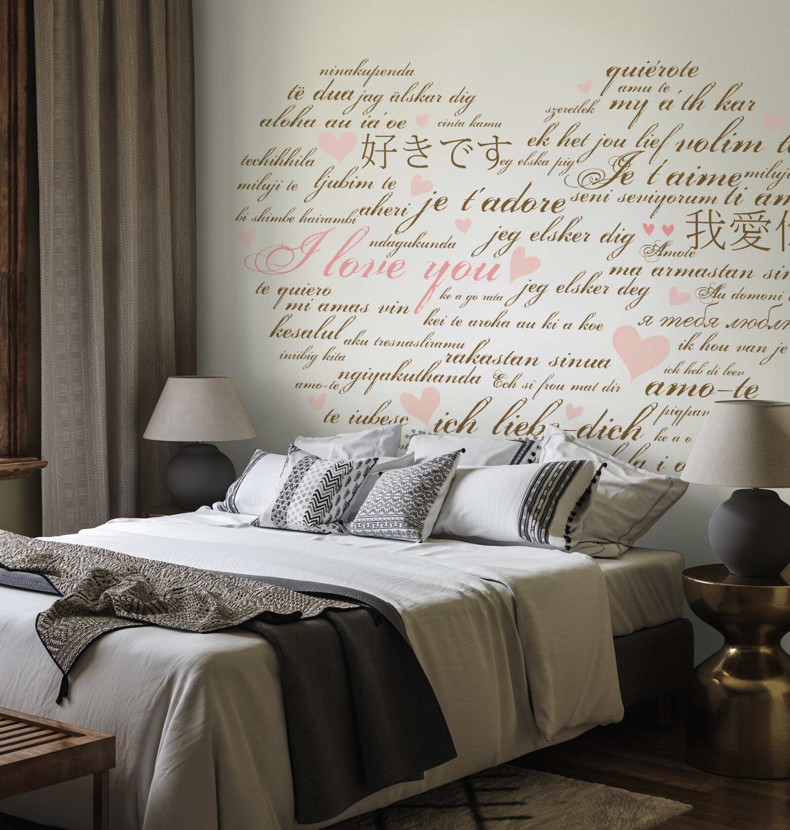 Fototapet inima este alcătuită din inscripții în diferite limbi