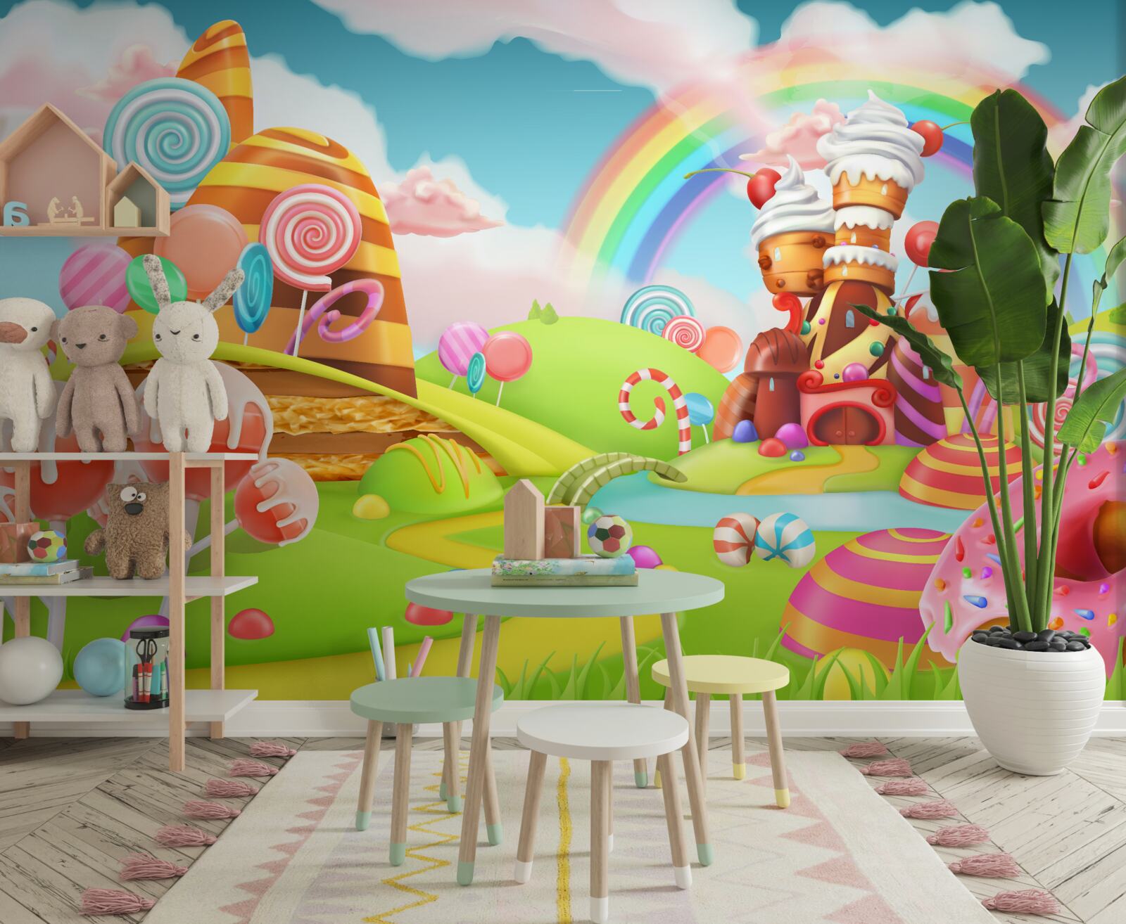 Fototapet un oraș dulce făcut din dulciuri și prăjituri