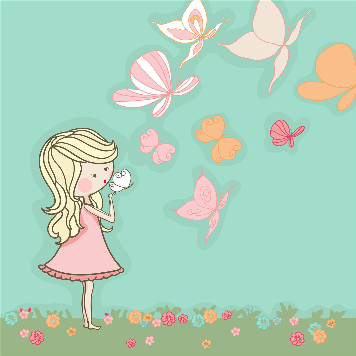 Fototapet fata admiră fluturi