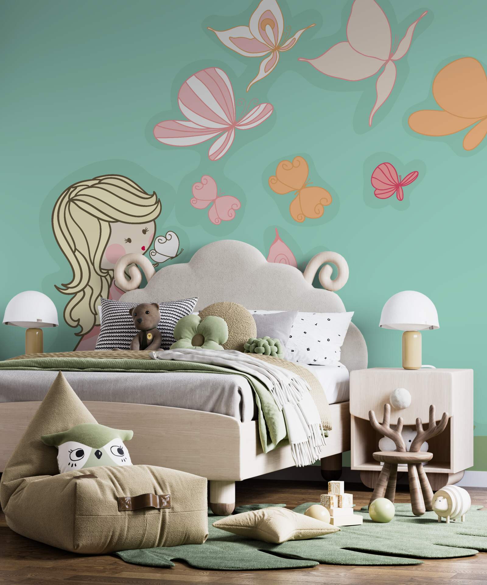 Fototapet fata admiră fluturi