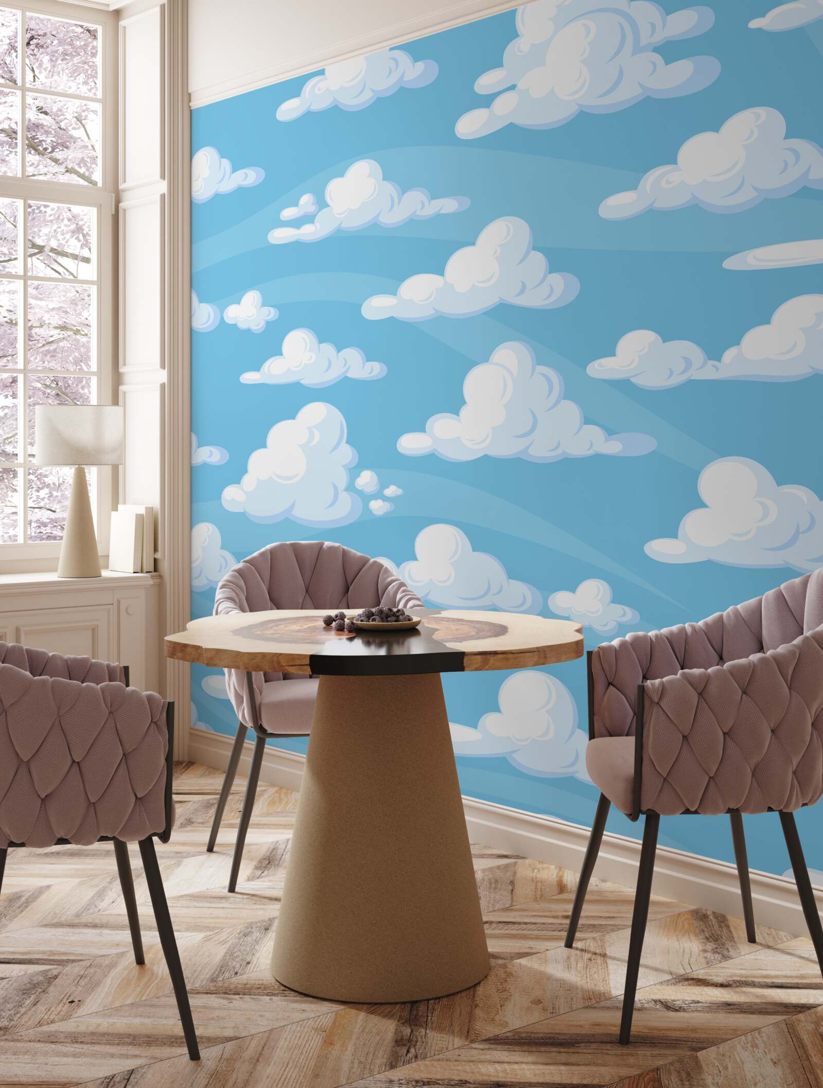 Fototapet nori plutind pe un cer azuriu