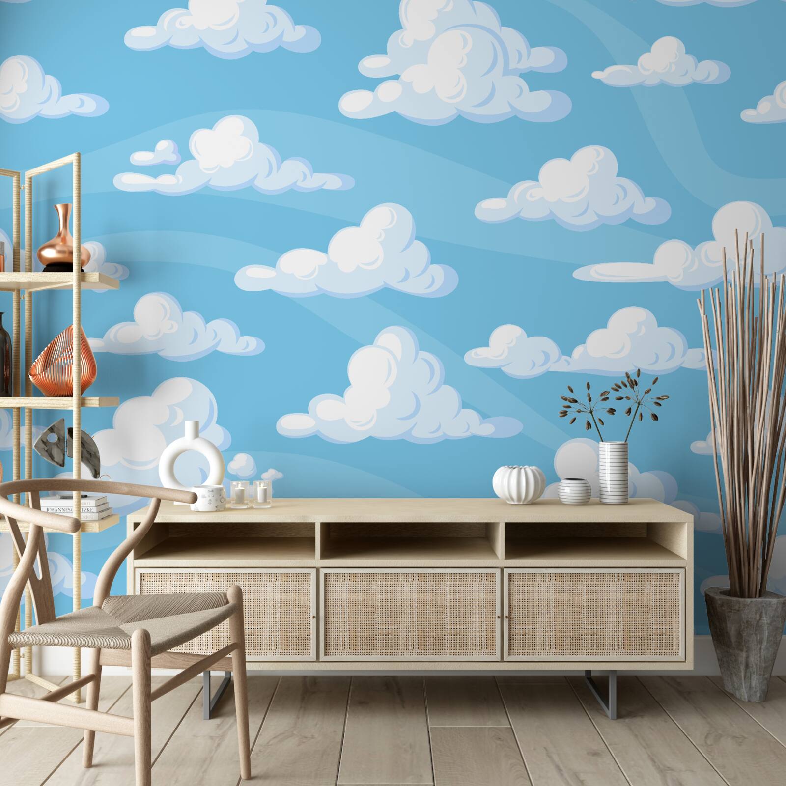 Fototapet nori plutind pe un cer azuriu