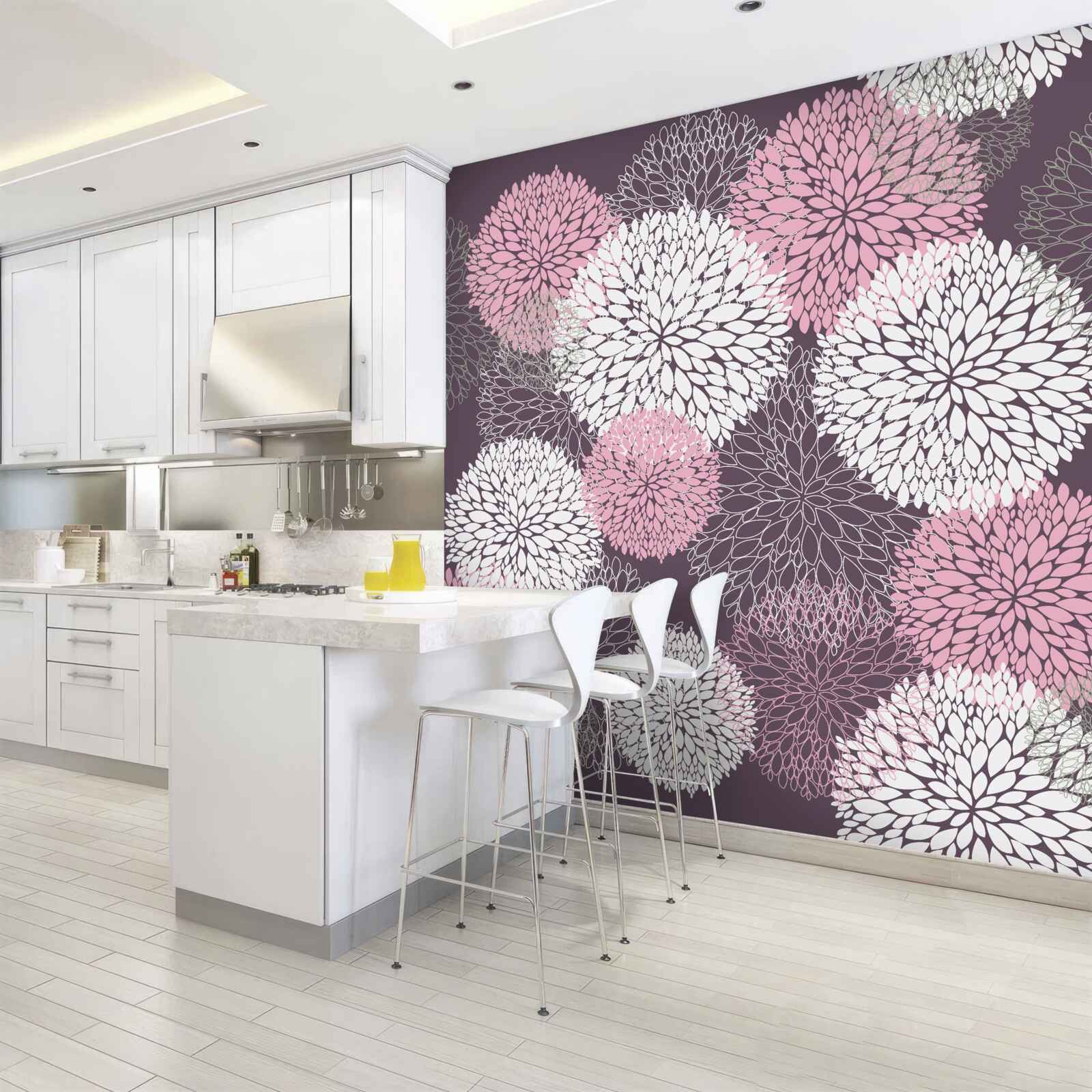 Fototapet mugurii de păpădie sunt de culoare albă, roz și gri