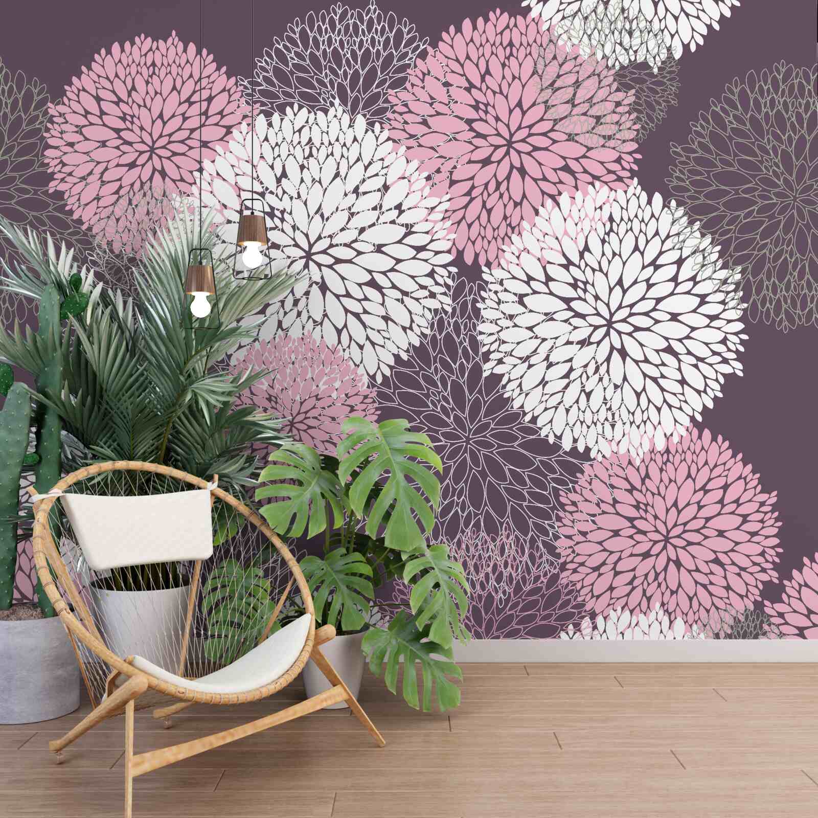 Fototapet mugurii de păpădie sunt de culoare albă, roz și gri