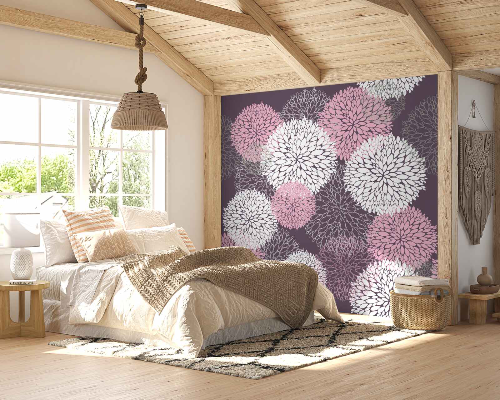 Fototapet mugurii de păpădie sunt de culoare albă, roz și gri