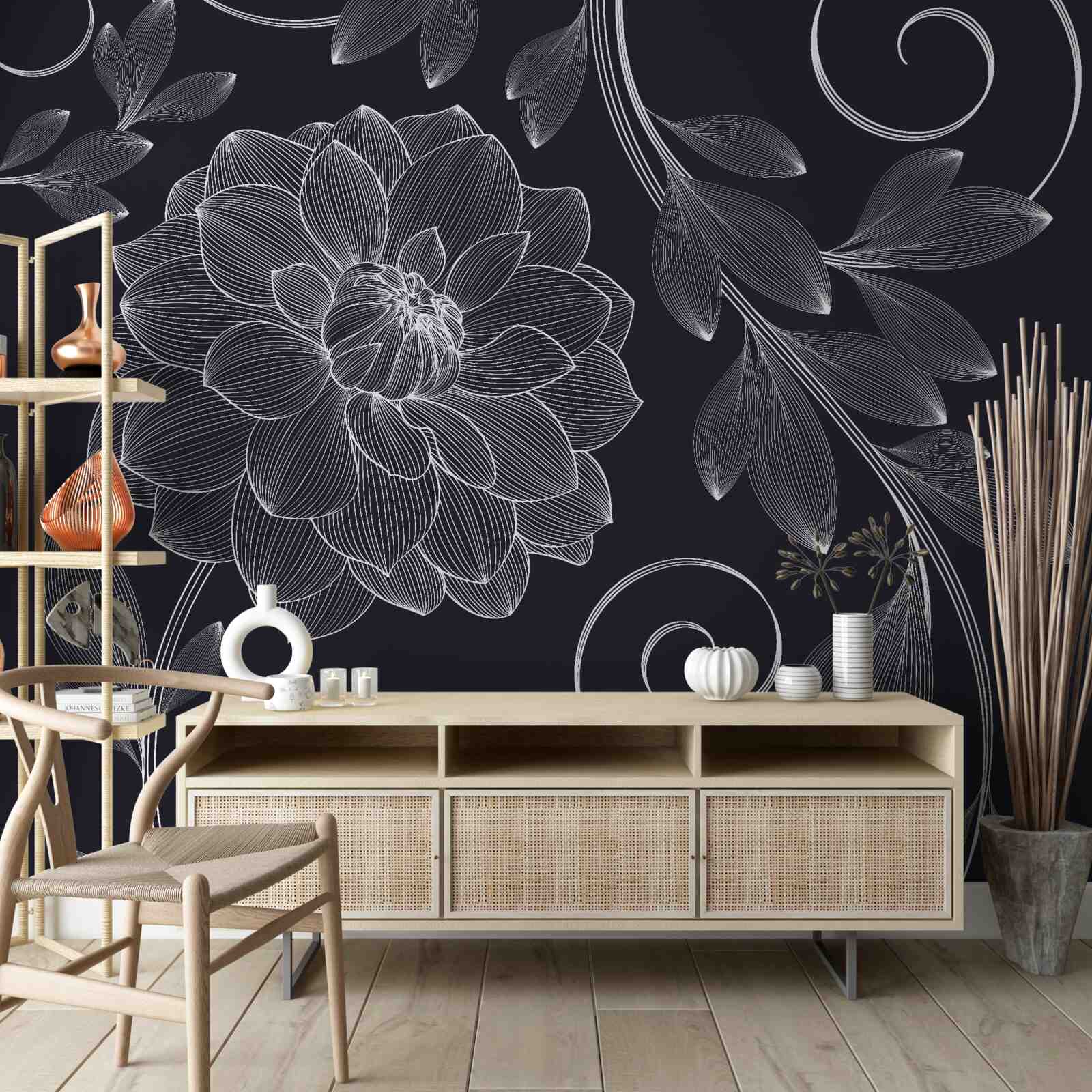 Fototapet mugur și frunze pe un fundal gri