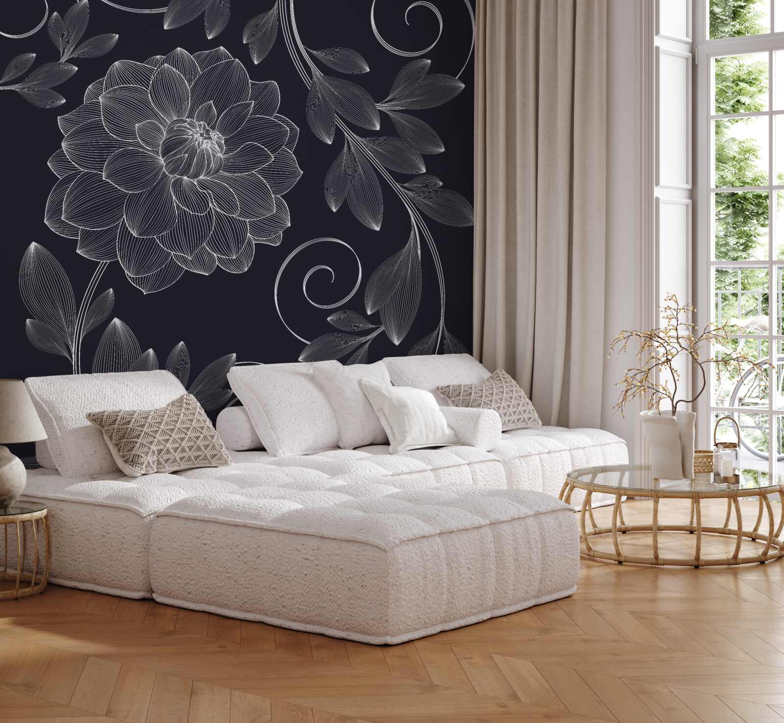 Fototapet mugur și frunze pe un fundal gri