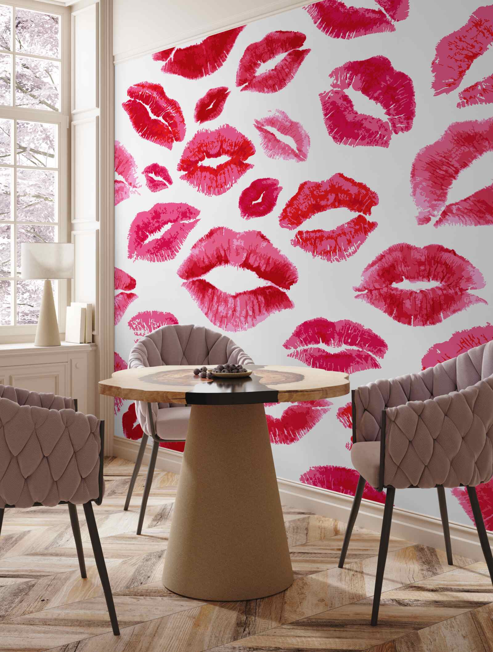 Fototapet urme de ruj stacojiu