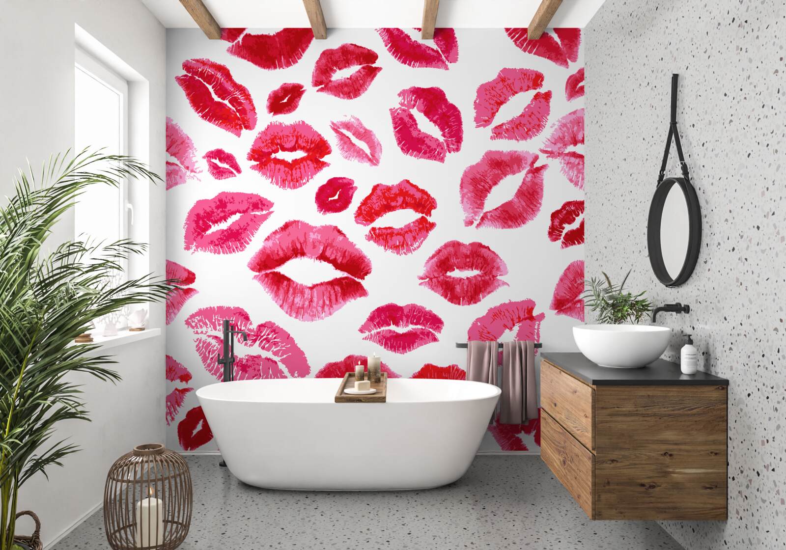 Fototapet urme de ruj stacojiu