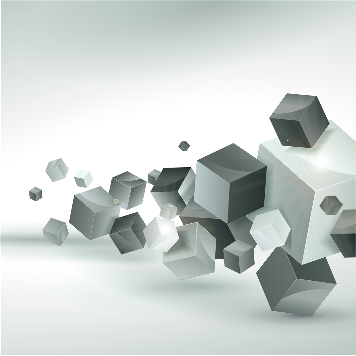 Fototapet cuburi de diferite forme care plutesc în aer