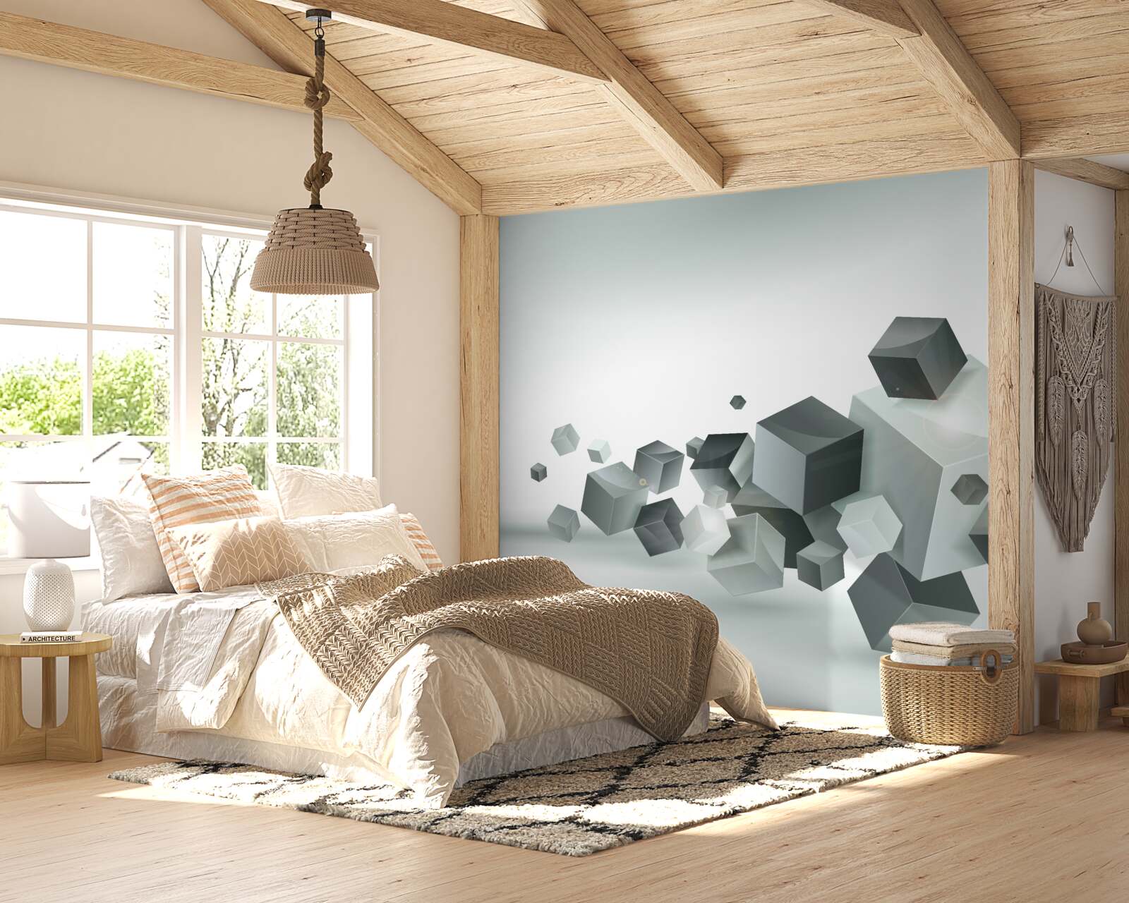 Fototapet cuburi de diferite forme care plutesc în aer