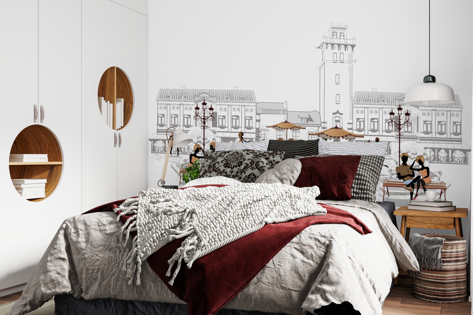 Fototapet persoane din centrul orașului desenate în creion