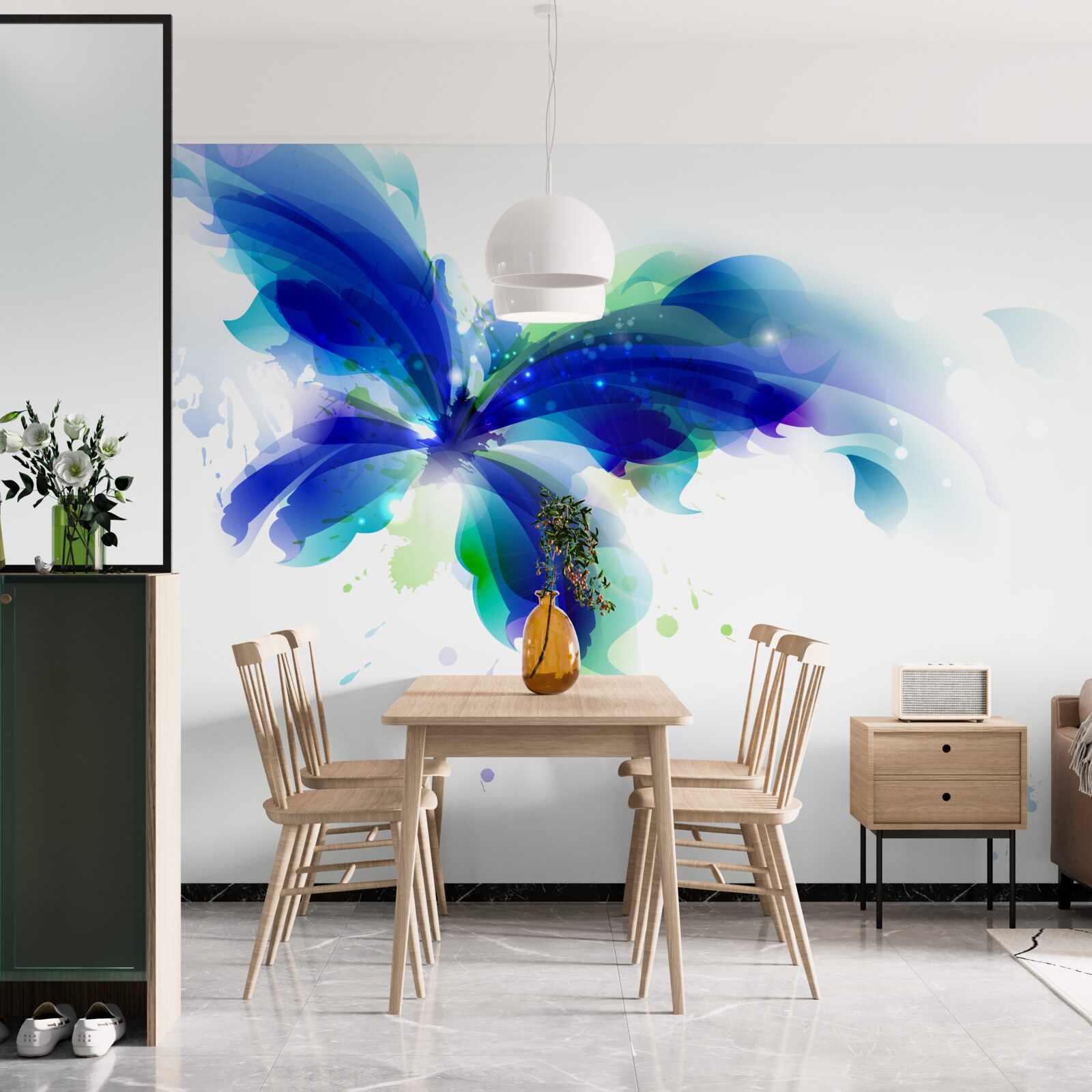 Fototapet acuarelă fluture albastru în aer