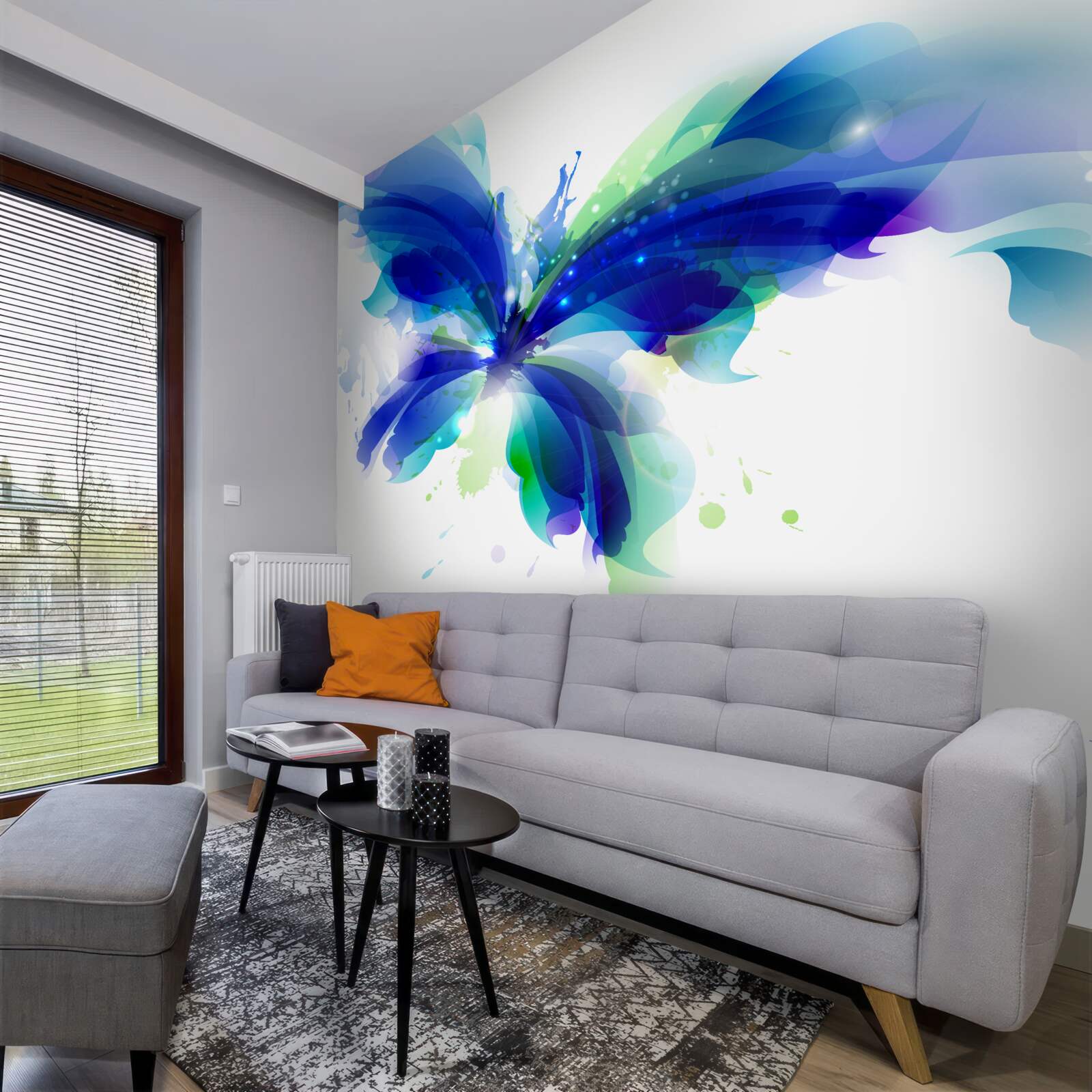 Fototapet acuarelă fluture albastru în aer